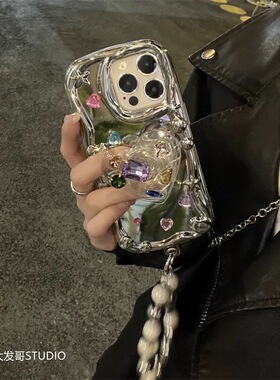 电镀辣妹爱心宝石适用小米13/14手机壳K40镜面K50支架K60PRO新款NOTE12 Turbo/K30至尊版11T防摔9/10s/civi3