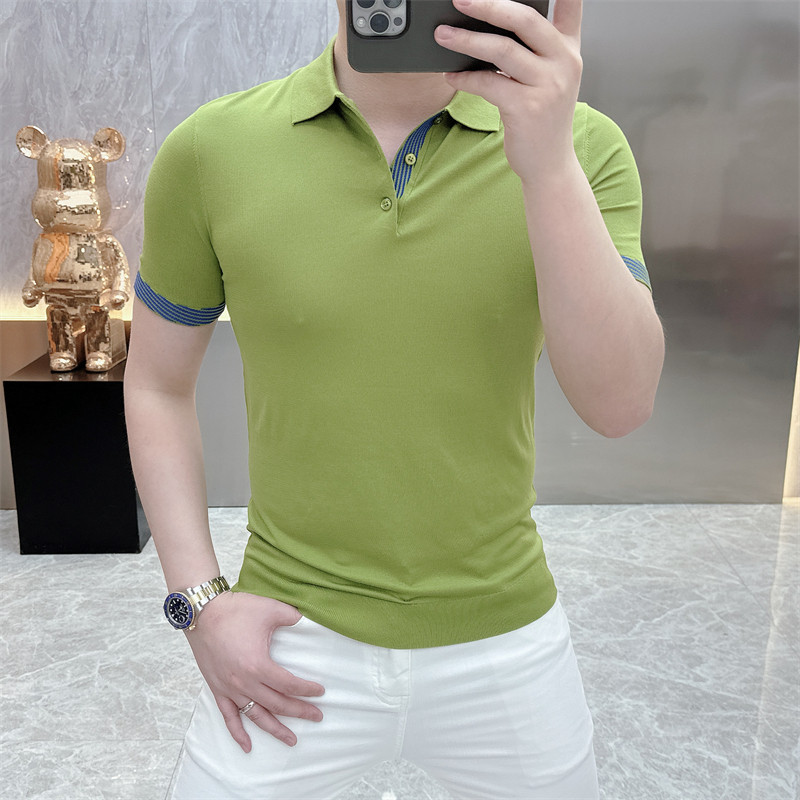 高档欧货男士polo夏季时尚休闲短袖T恤修身纯色翻领针织半袖轻奢t