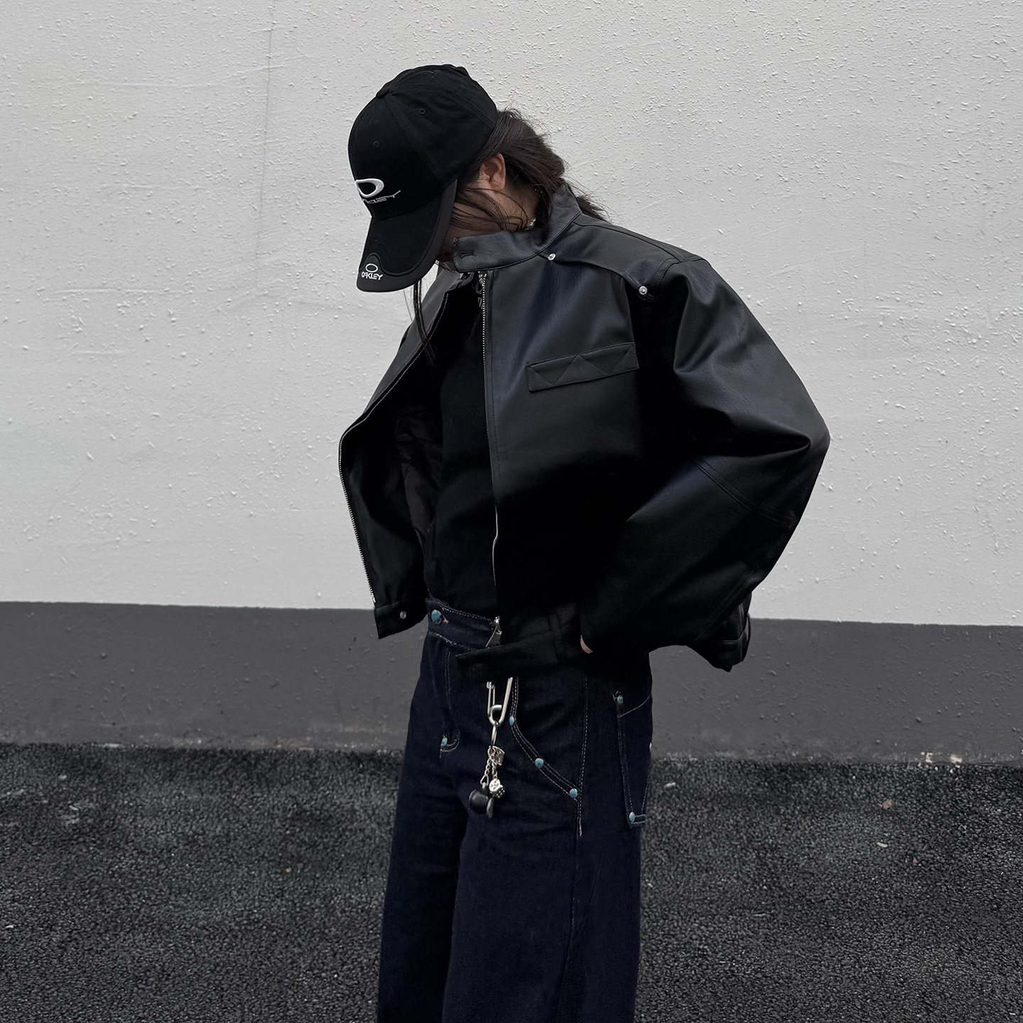 Cemoliqiu酷感风立领羽绒服皮衣