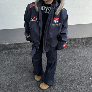 cemoliqi美式 加厚保暖飞行夹克棉服 复古刺绣徽章座山雕棉衣男冬季