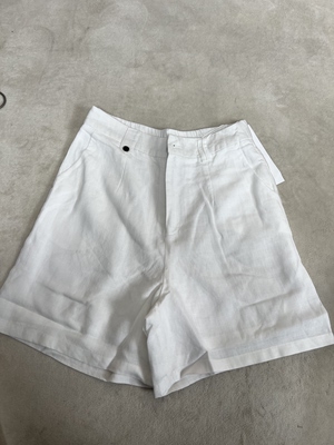 白色藏青色亚麻短裤女夏季新款后松紧腰设计宽松百搭A字版纯色