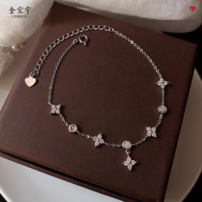 925纯银璀璨四叶草手链女ins轻奢感星星满钻手串叠戴手饰