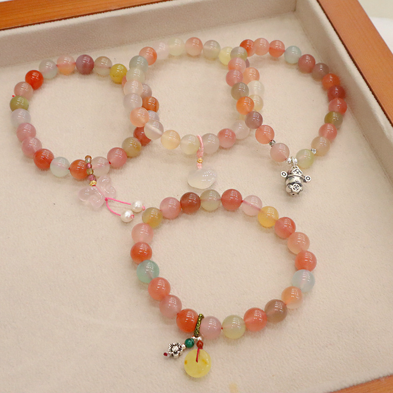 天然小清新马卡龙盐源玛瑙手链新中式手串蝴蝶祥云锁吊坠纯银