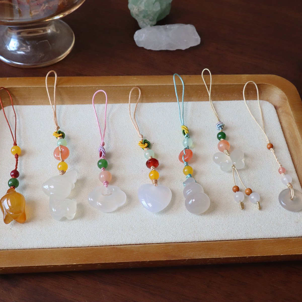 天然玉髓玛瑙挂件汽车钥匙扣包包挂件平安扣吊坠女一鹿有你蝴蝶