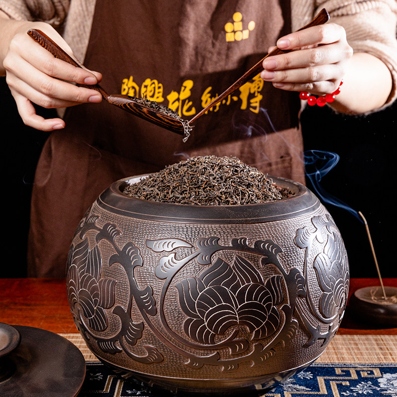 博尔纳坭兴陶茶叶罐存茶缸原矿非紫砂建水中式茶具大容量密封罐