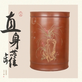 广西钦州坭兴陶茶叶罐 竹节直身存茶罐 双气孔防潮透气陶罐