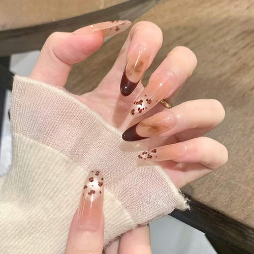 Caramel leopard print nail art, fake nails美甲甲片穿戴甲贴片