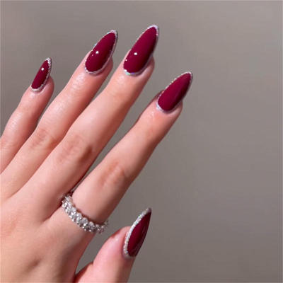 24 piece set  cherry red glitter nail art pieces fake nails