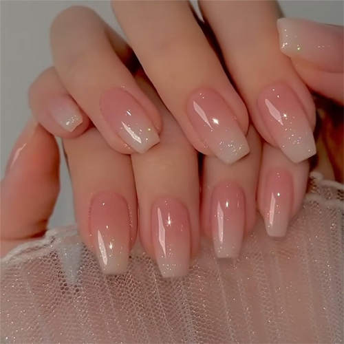 24pcs/set short fake nails for women girls gradient nude pin
