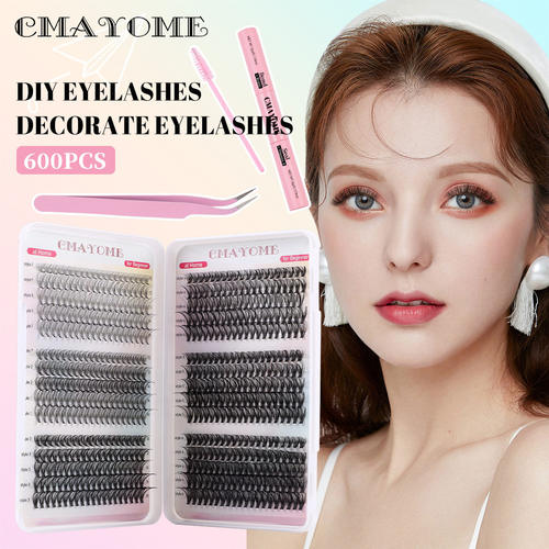600 clusters of D-curve false eyelashes 8-16mm adhesive set