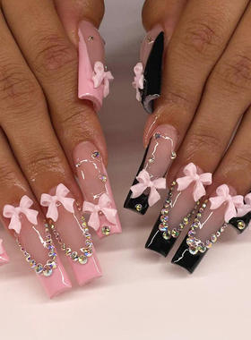 24Pcs Long Square Press on Nails Love Pattern Design Artific