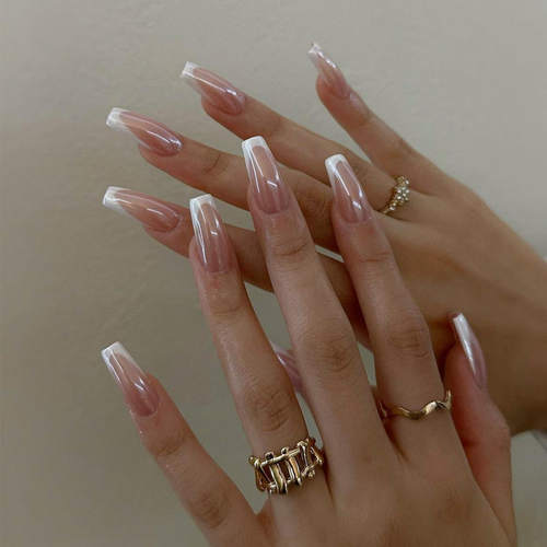 Pink Press on Nails Nude Color Short Square Fake Nails Full