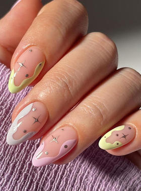 Star Nail Flakes Almond Removable Fake Nail Stickers穿戴甲
