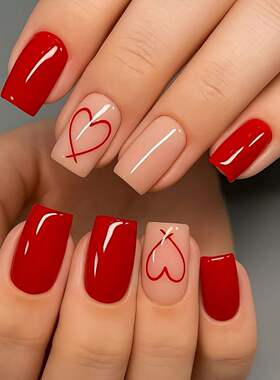 24 pieces of Valentine's Day love short nail art  fake nails