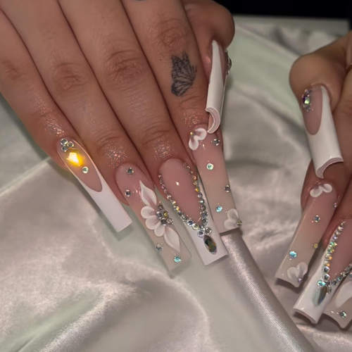 24pcs Sparkling Diamond Flower Nail Patch Fake Nail Stickers