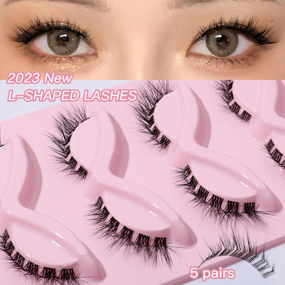 Transparent stem, L-shaped eyes, 5 pairs false eyelashes set