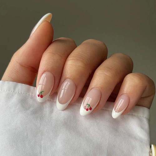 Ins White Edge Cherry Nail Slices Detachable Fake Nails甲片