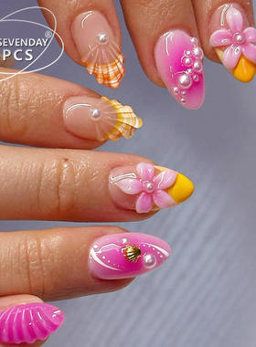 Flower gradient shell women wearing nail art花朵贝壳穿戴美甲