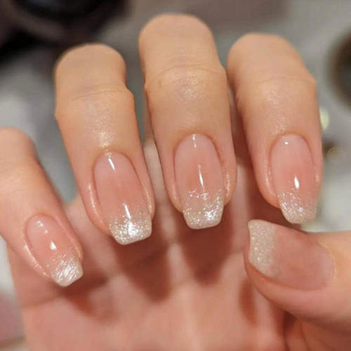 24pcs/set short fake nails for women girls gradient nude pin
