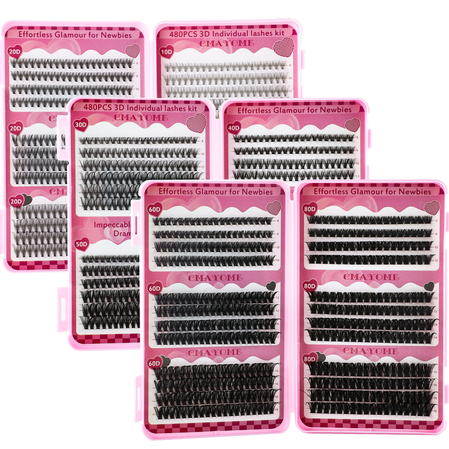 480 Cluster D Curl False Eyelash and Adhesive Set胶水假睫毛