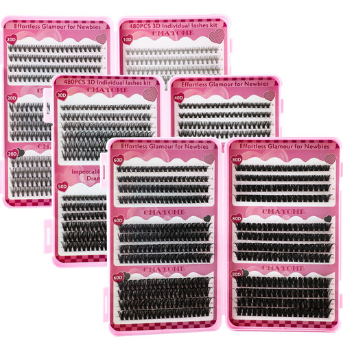 480 Cluster D Curl False Eyelash and Adhesive Set胶水假睫毛