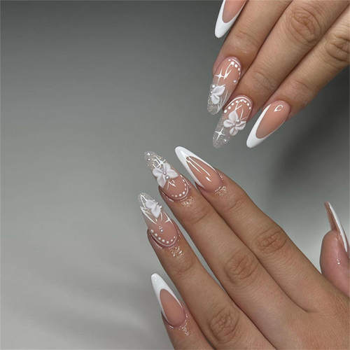 24Pcs Butterfly Pearl Nail Flakes Fake Nails蝴蝶珍珠美甲片