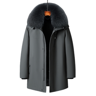 中老年真皮草东北羽绒服男爸爸中长款加厚零下40度防寒大码派克服