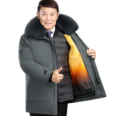 瑞杰夫带毛领中长内胆单穿羽绒服