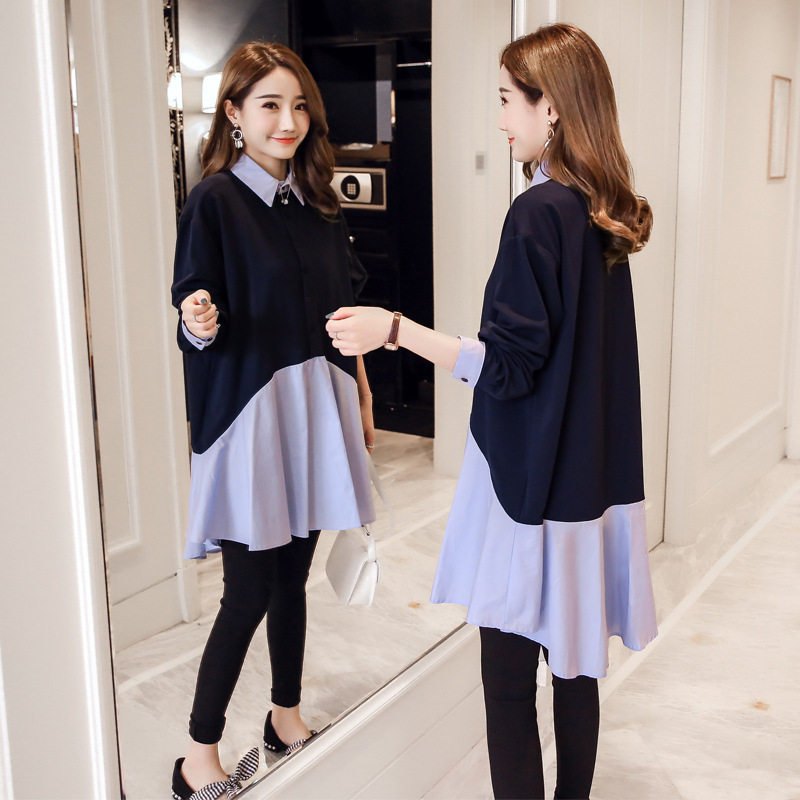 孕妇春秋套装时尚款外出洋气潮拼接OL气质职业装正装面试孕妈裙子