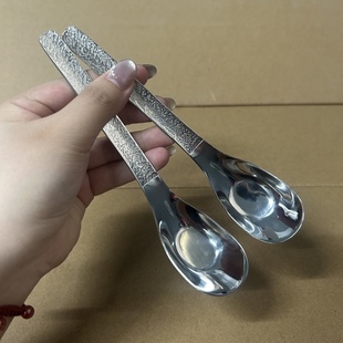 元 不锈钢锤纹款 宝勺家用调羹吃饭汤匙勺小勺子可爱创意加厚西餐更