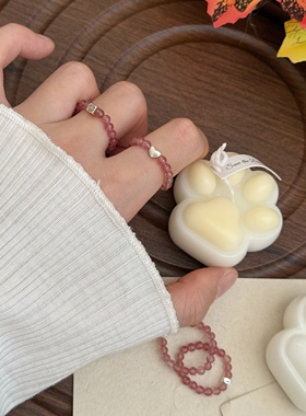 天然草莓晶s925纯银戒指弹力指环