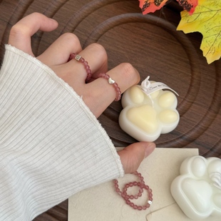 天然草莓晶【莓烦恼】925纯银戒指新款白水体转运指环串珠女指圈