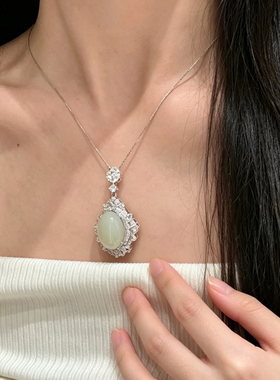 天然和田玉鸽子蛋项链纯银锁骨链