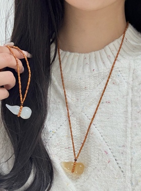 橄榄核白玛瑙葫芦禅意休闲毛衣链