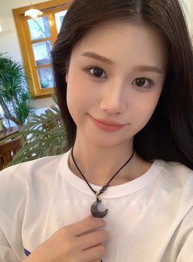 黑银曜石月亮锁骨链闺蜜礼物