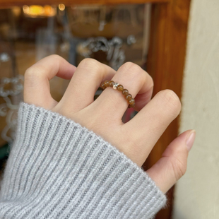 天然糖料和田玉【秋栗2.0】串珠戒指正品纯银奶咖色指环素圈礼物