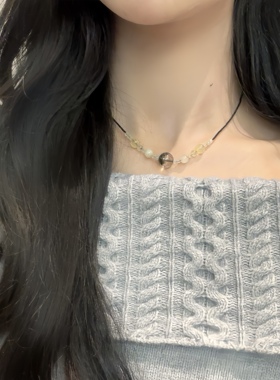 天然绿幽灵黄发晶项链清新锁骨链