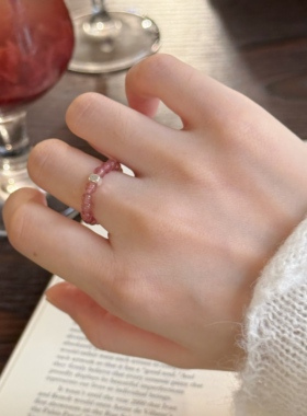 天然草莓晶s925纯银戒指弹力指环