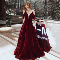 Bridal toast 2019 new winter red sling long thank you dinner evening dress looks thin