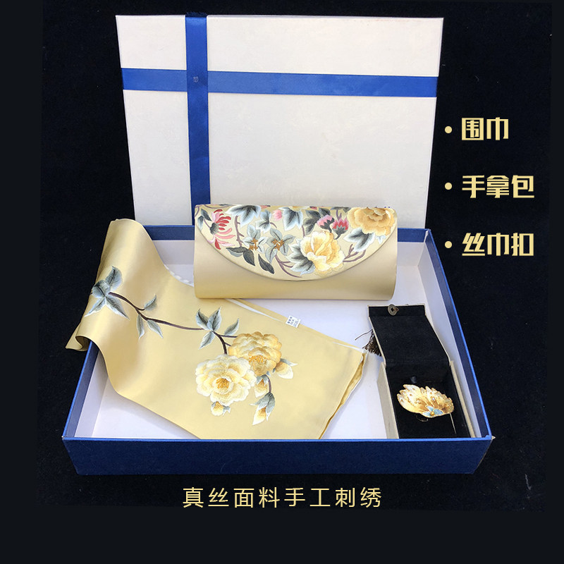 苏绣围巾手工真丝旗袍民族风图片