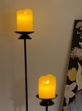 复古中式落地灯铁艺住台接电电子蜡烛住台灯烛台落地灯家居摆件灯