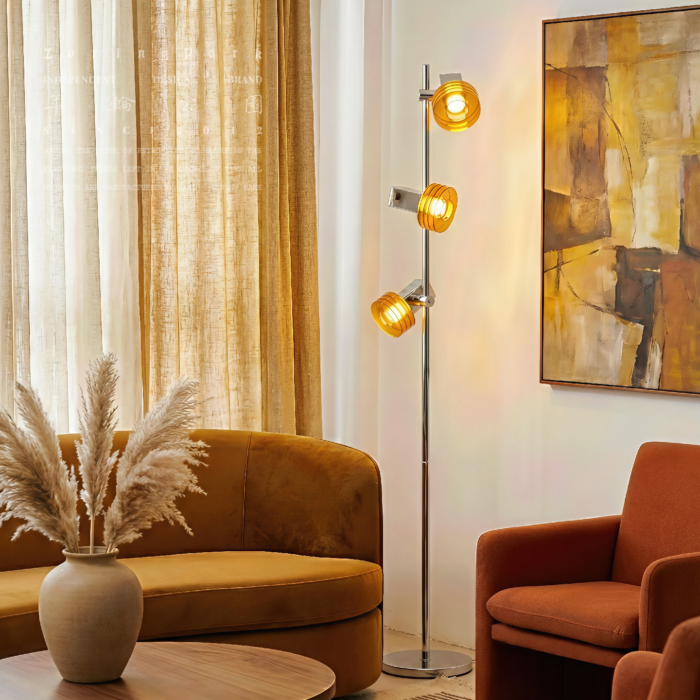 年轮公园-星核磁吸落地 创意氛围感磁吸可拆卸触摸开关三头落地灯