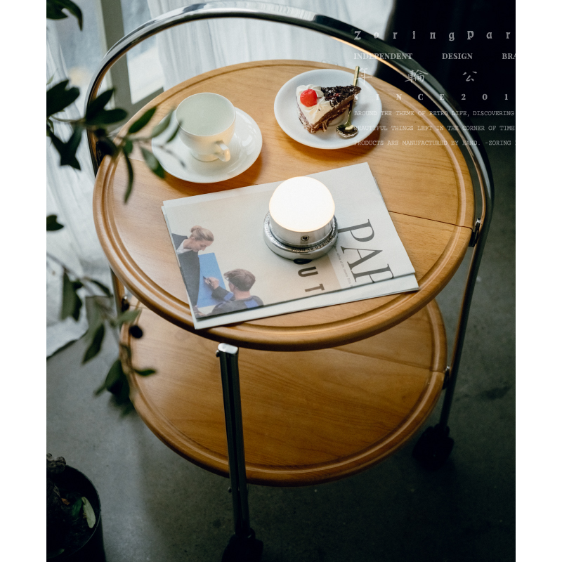 年轮公园实木折叠餐桌便携小推车