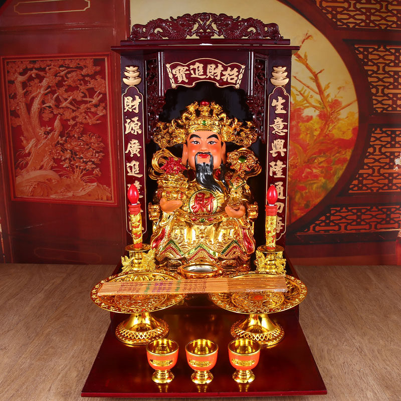 陶瓷财神爷佛像文财神关公佛龛神台套装供奉家用店面招财镇宅摆件_虎窝淘