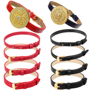 马年红手绳表带式红手绳皮绳手链可调节穿黄金八宝罗盘手牌6-12宽