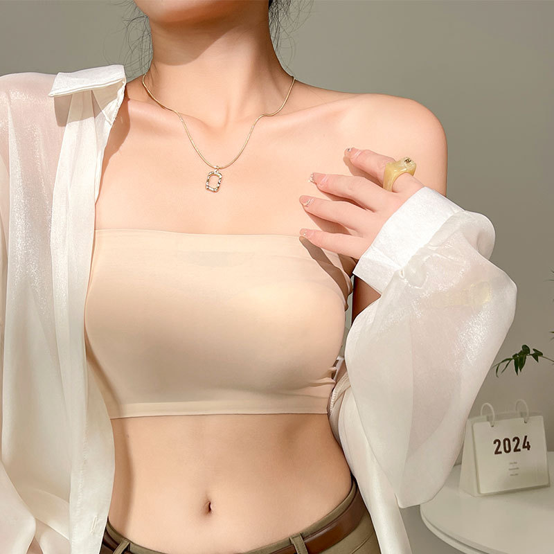 春夏季薄款冰丝无痕美背内衣女带胸垫一体一片式性感防滑内搭抹胸