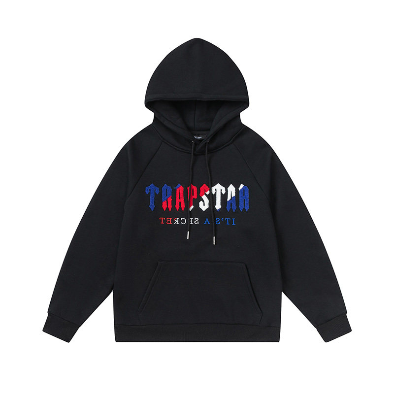 TRAPSTAR 유럽과 미국의 스트리트 패션 브랜드 수건 자수 문자 INS 남성 및 여성의 느슨한 스포츠 및 레저 정장 플러스 벨벳
