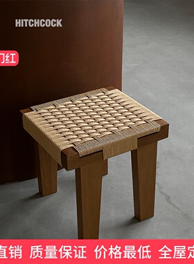 定制换鞋凳北欧白蜡木图片四颜色实木编绳侘寂风服装店商用换衣凳
