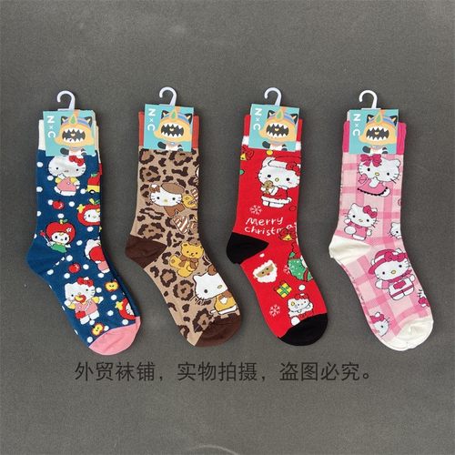 可爱卡通动漫KT凯蒂猫中筒袜少女学院风春秋棉袜甜美AB款女士袜子