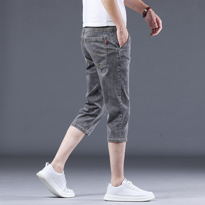 香港夏季薄款男士牛仔短裤男潮牌休闲裤子男宽松直筒马裤七分中裤